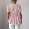 Ladies' Casual Loose And Fashionable  Short Sleeved V-neck Pullover Top