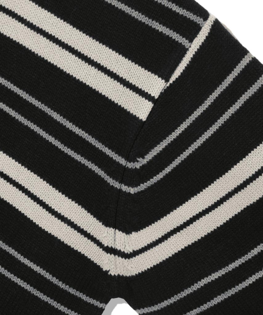 TRILLION Washable Striped Button Collar Neck Knit [Black]