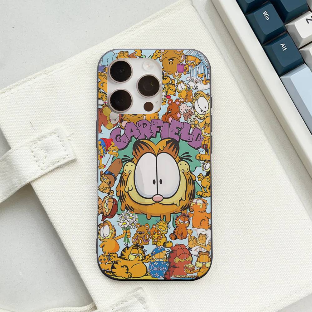 

Cute Anime G-Garfields Cat Corrugated Pattern Case For IPhone 16E SE4 12 17 16 15 14 13 11 Pro Max Stripe Cover iPhone 15