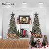 Christmas Tree Stairs Photography Backdrops Wooden Floor Fireplace Portrait Vinyl Photographic Background Photocall Photo Studio