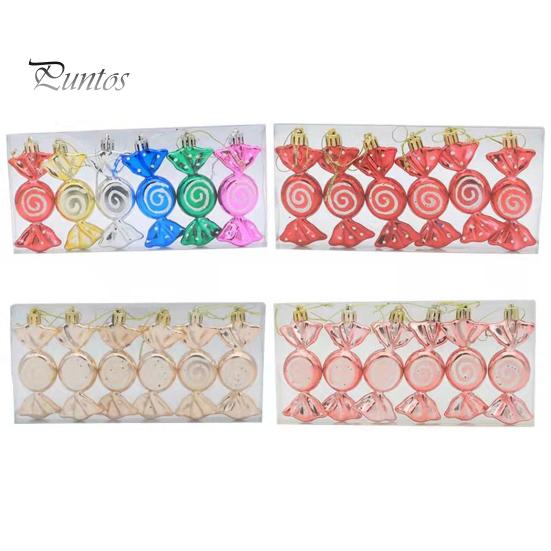 6Pcs Christmas Candy Pendants Hanging Decorations Lanyard Design Bright Color Xmas Tree Candy Ornaments
