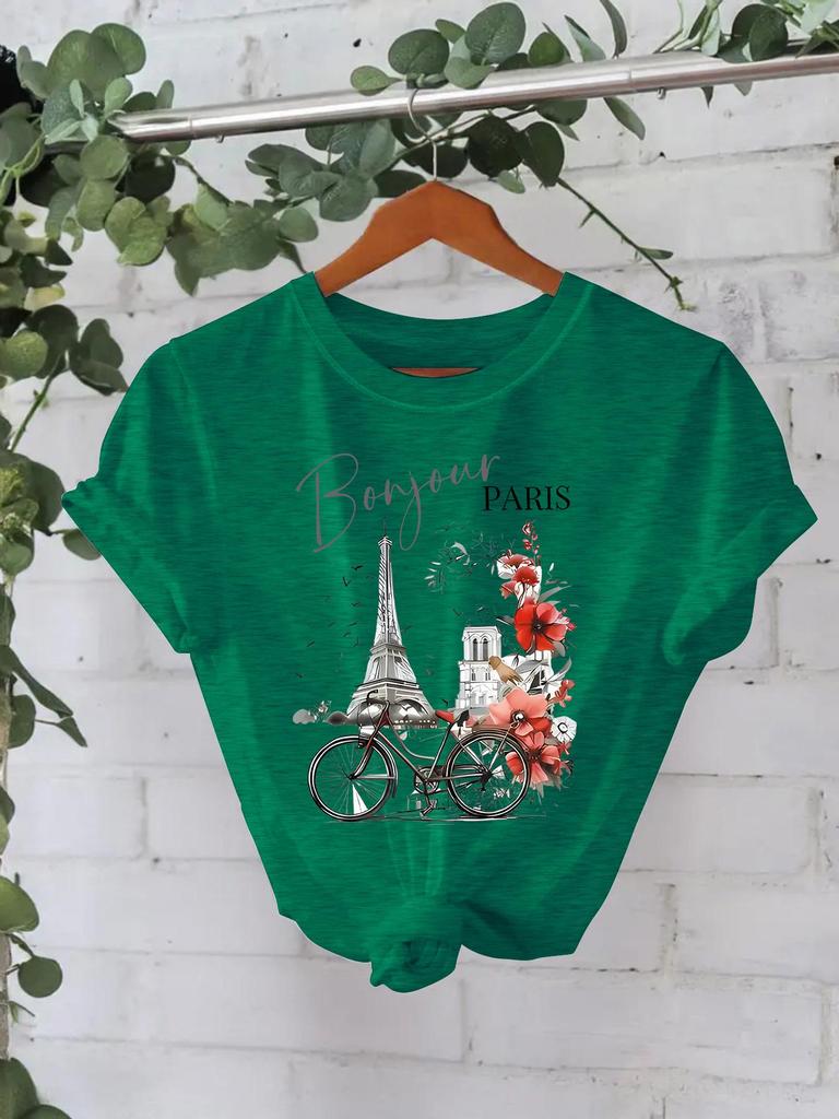 Paris Landmark Print Women's Summer Short-Sleeve T-Shirt