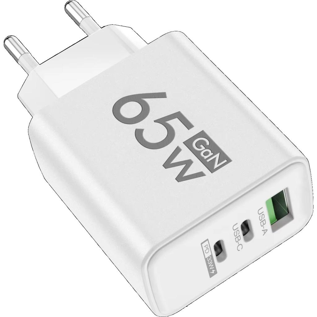65W USB GaN Charger 3 in 1 PD Type C Fast Charging Mobile Phone Power Adapter for IPhone 15 Xiaomi Samsung Oneplus EU/US/KR Plug