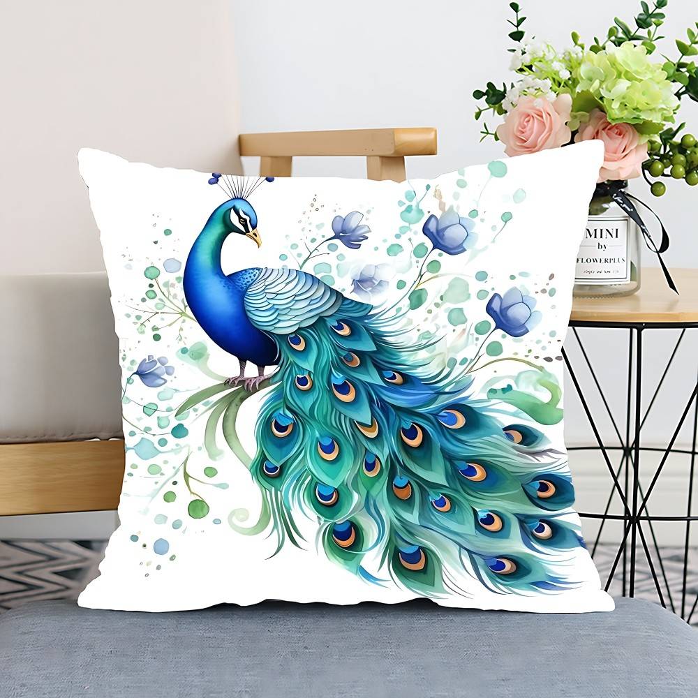 Nordic Style Oil Painting Peacock Pillow Case Cushion Cover Polyester Pillowcase Decorative Sofa Cushion Pillowcase Home Decor