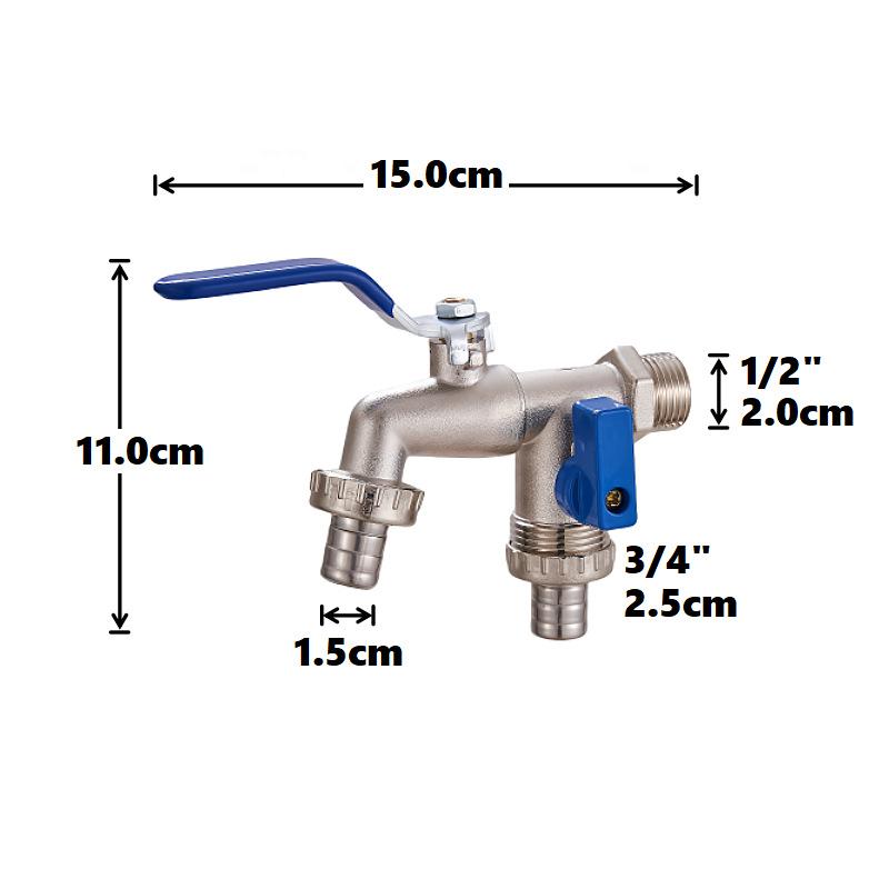 1/2'' 3/4'' Double Head Water Faucet Water Splitter Connector Coupling Adapter Valve Switch Garden Hose Irrigation Tap Joint