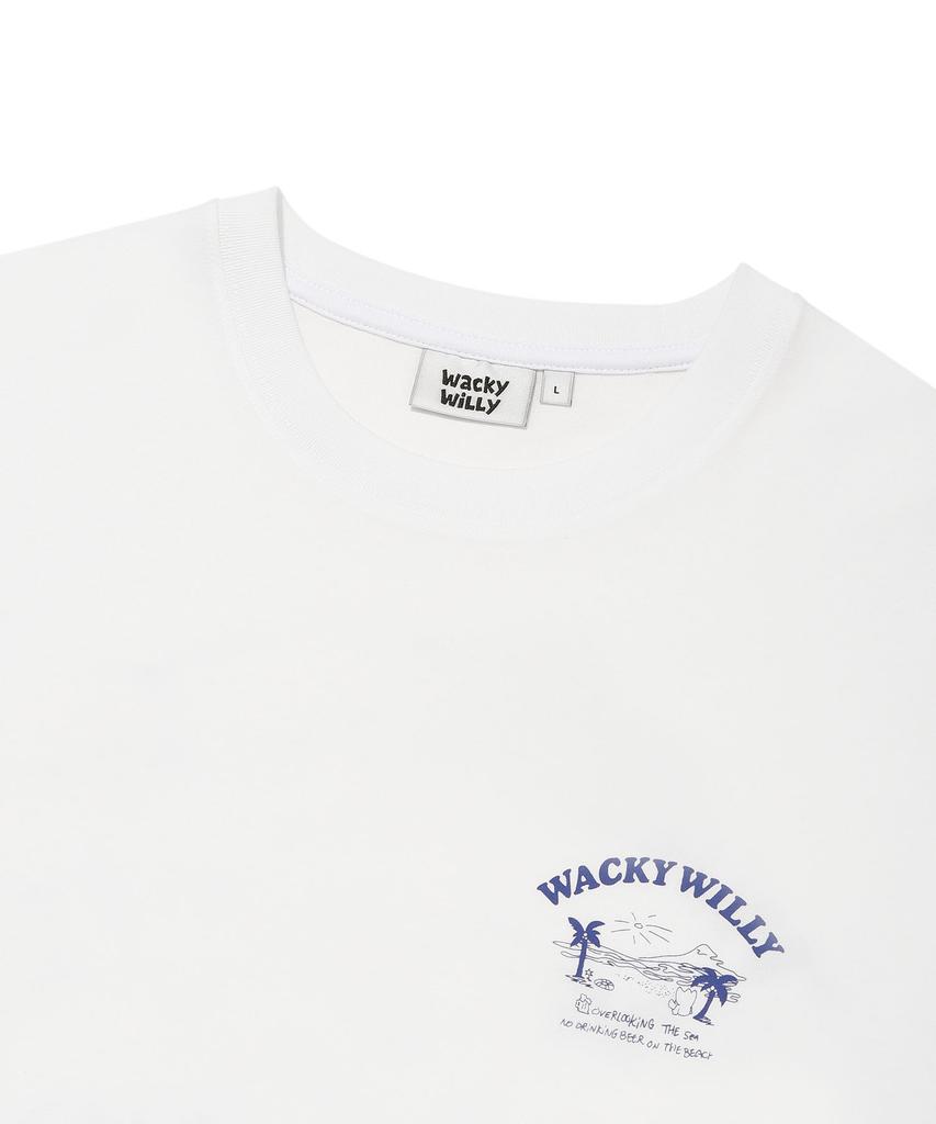 WACKY WILLY Beach Graphic Vacation Short Sleeve T-Shirt White