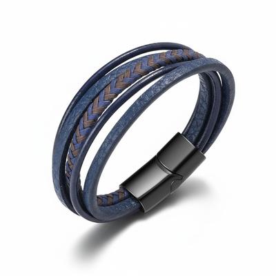 Multi-layered Navy Leather Bracelet 19cm