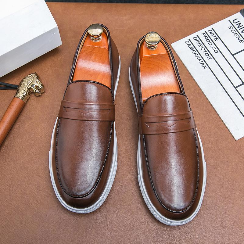 Brown Sneakers for Men Black Men's Vulcanize Shoes Pu Leather  Slip-On  Solid Handmade Size 38-47  Men Shoes