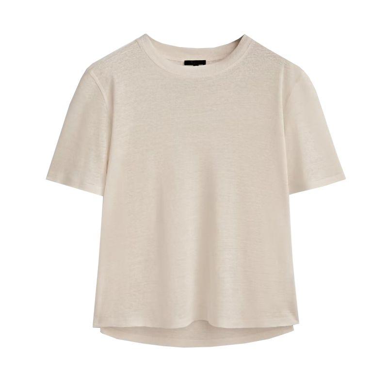 MD Spring New Arrival round Neck Loose Top Plaid Linen Lightweight Basic Style Pure Color Short Sleeve T-shirt 6838773