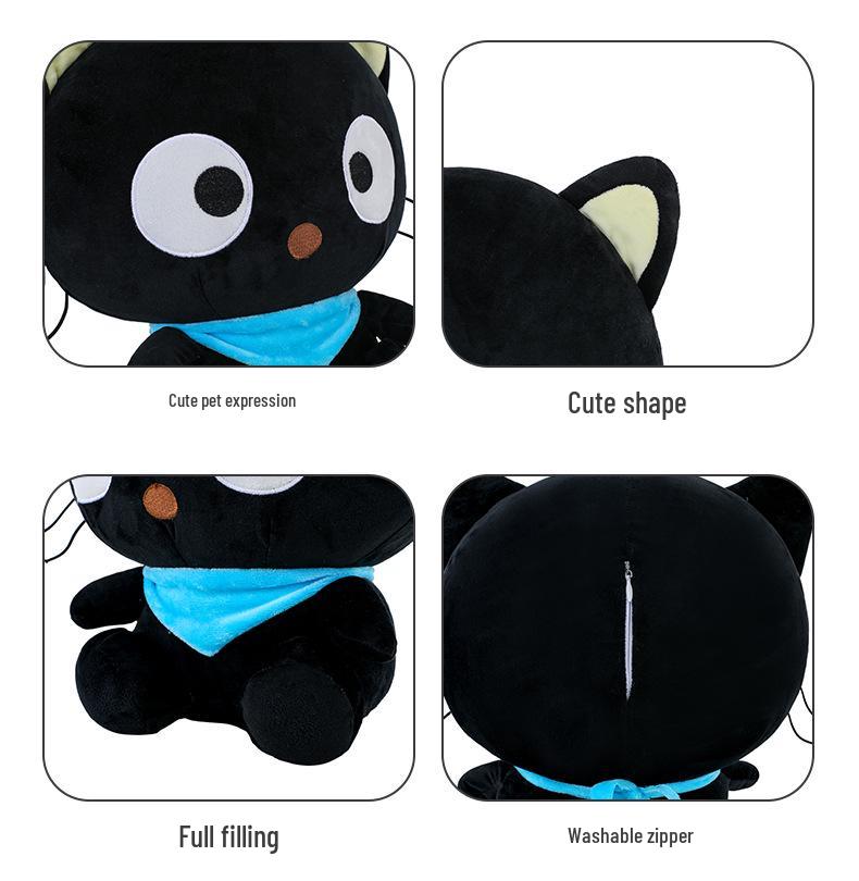 Adorable Dazed Black Cat Plush Toy with Scarf - Perfect Birthday Gift for Children
