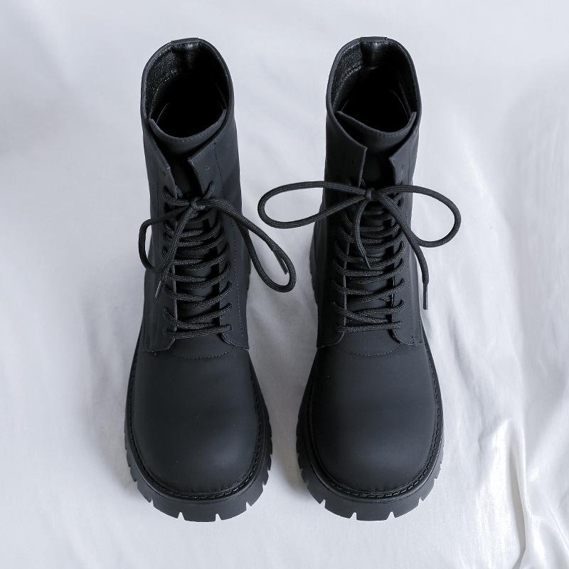 Big Head Martin Boots Men's Thick-soled Height-increasing Locomotive Boots Big Head Carbon Black Derby Boots-R