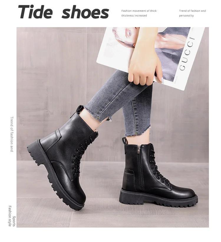 Waterproof Winter Snow Boots Women  Plus Velvet Thick Cotton Women Shoes Black Leather Warm Platform Women's Ankle Boots