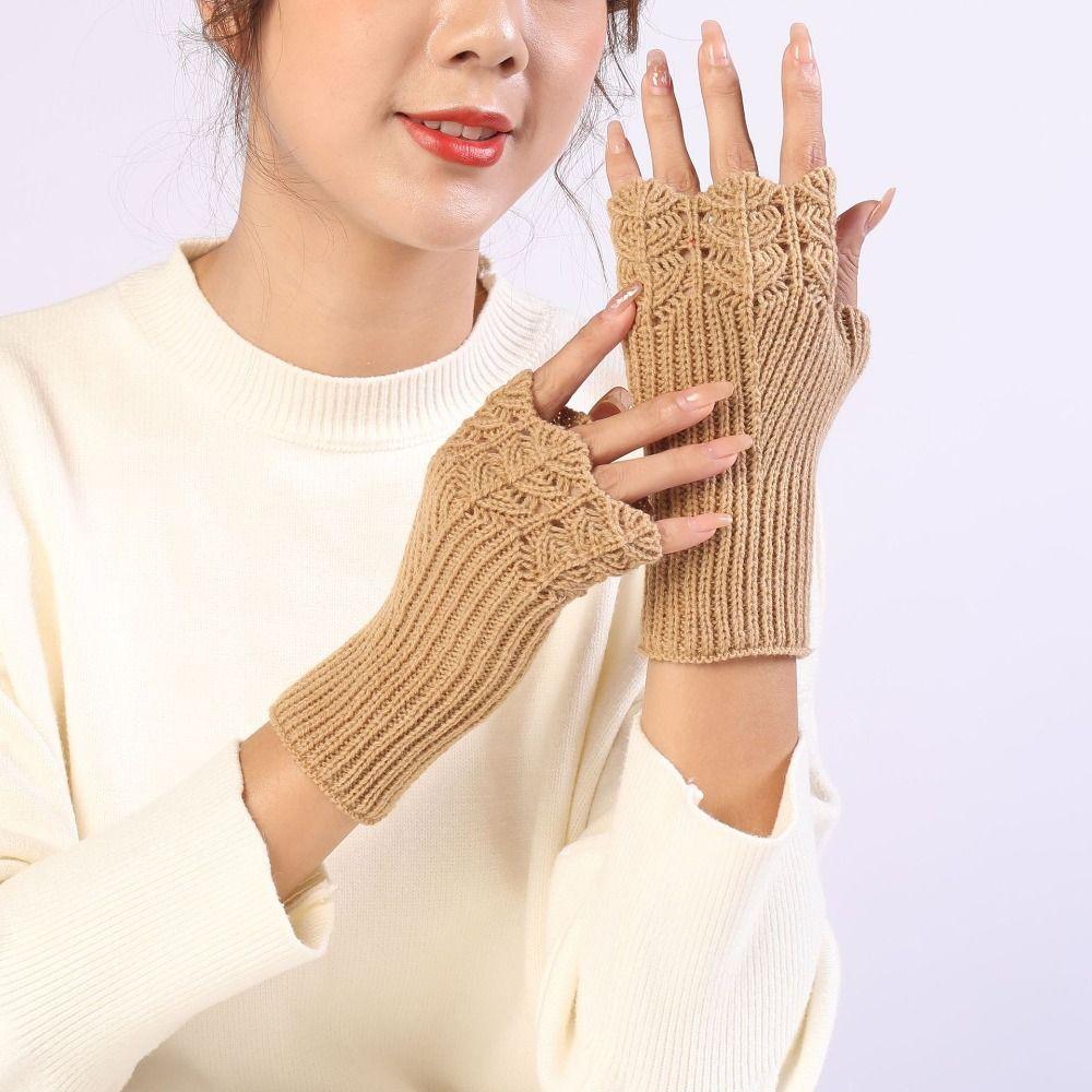 Halbfinger-Strickhandschuhe Häkelblumen-Fäustlinge Fingerlose Handschuhe Weich Outdoor