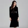 Autumn Winter Women Vintage Black Beading Chain Velvet Party Dresses
