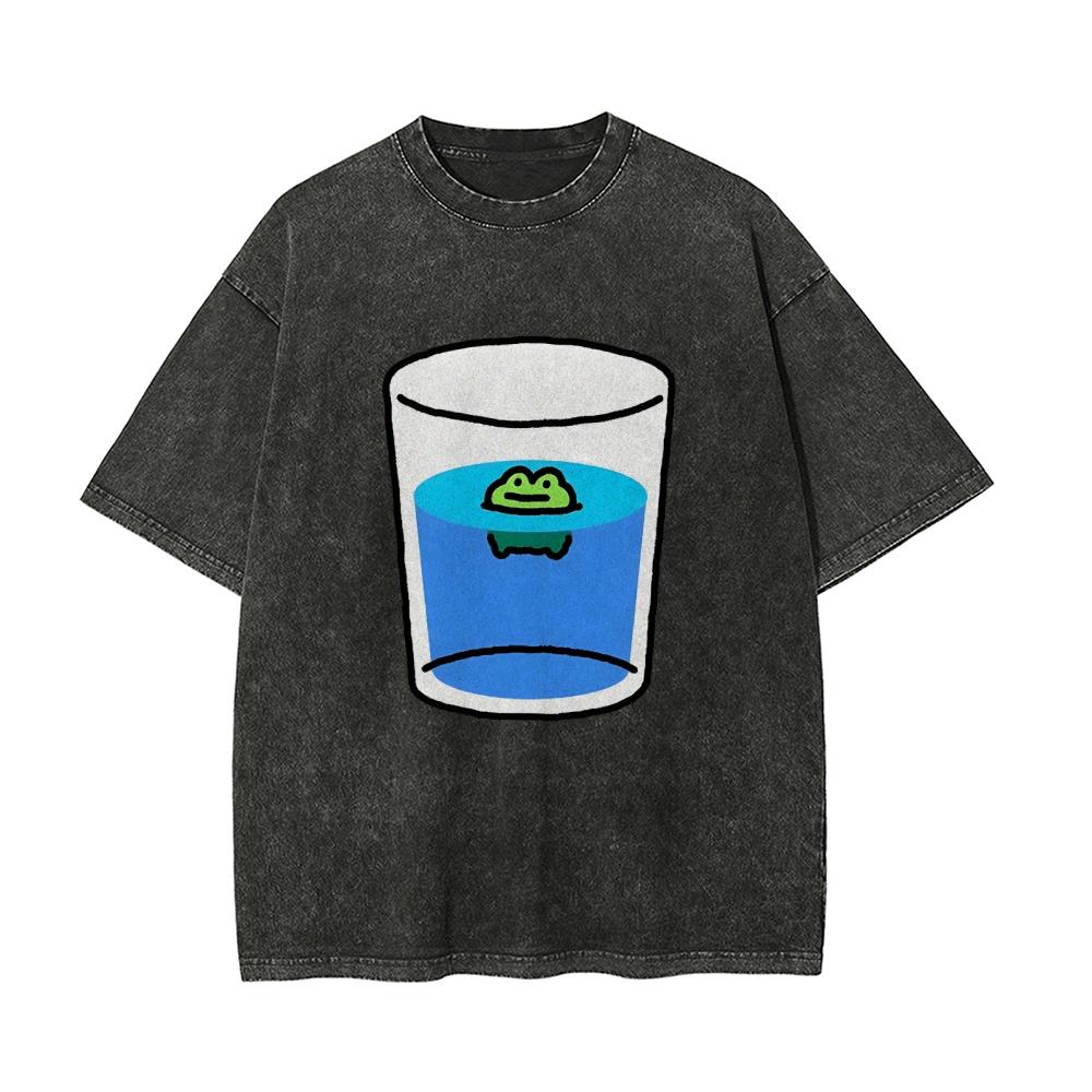 Funny Style Cartoon Water Cup Print Women's T-Shirt Loose Wash Oversized Short Sleeve Summer Basic Jianye Retro Top