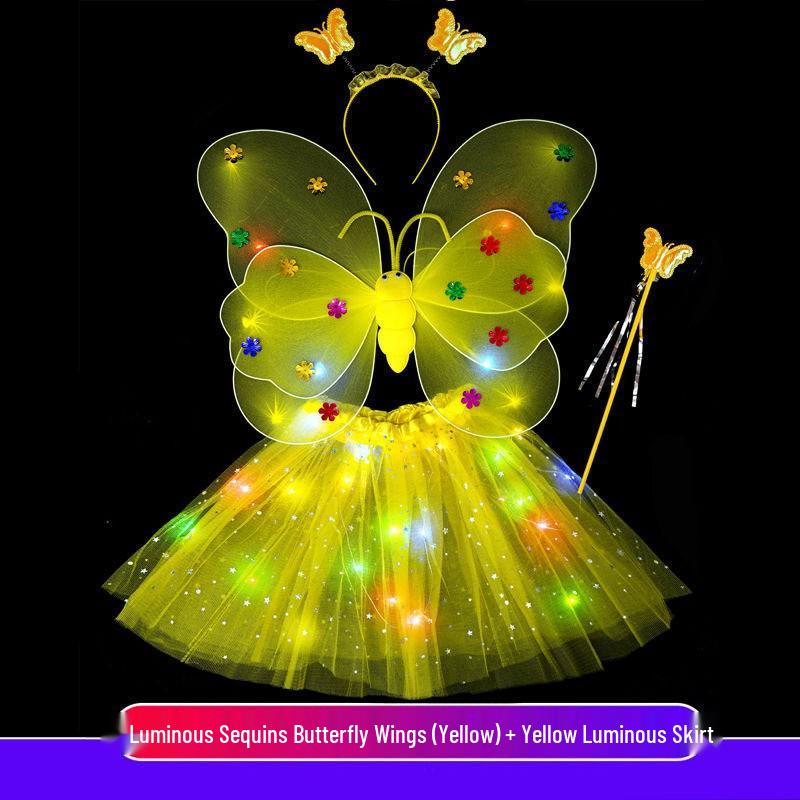 Girls' Luminous Butterfly Wings & Light-Up Fairy Wand Dress-Up Set