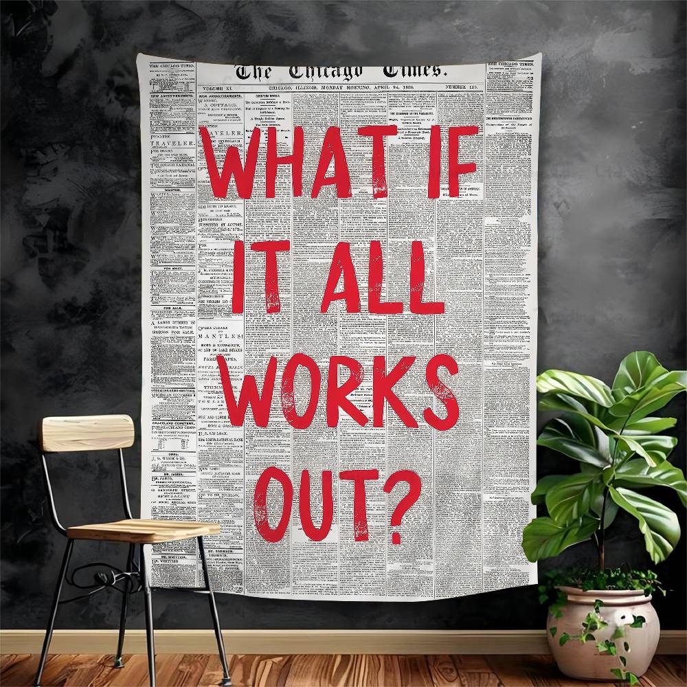 Retro Newspaper Pink Popular Quote Print Cartoon Tapestry Wall Hanging Decoration Household Home Decor