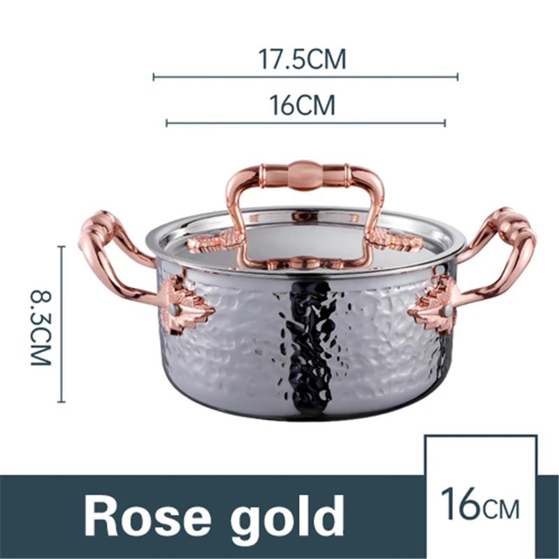 304 Stainless Steel Hammer Printed Golden Hot Pot 16cm Commercial Single Pot One Person and One Pot for Induction Cooker Pots