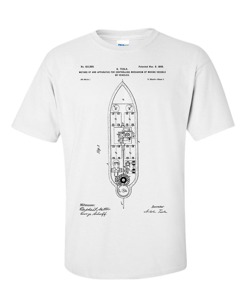 Nikola Tesla Remote Control For Ships and Vehicles Boat Patent Blueprint TShirt 2XL