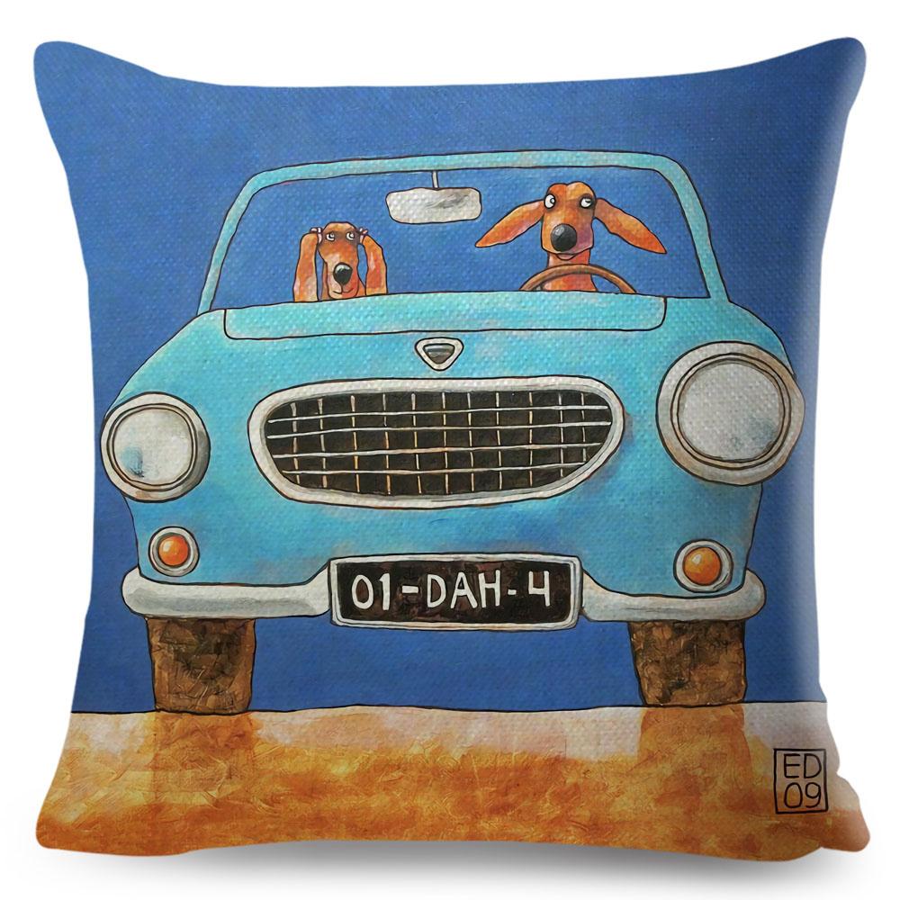 Colorful Cartoon Driving Dog Cushion Cover Decor Lovely Pet Animal Pillowcase Polyester Pillow Case for Sofa Home Car xcm