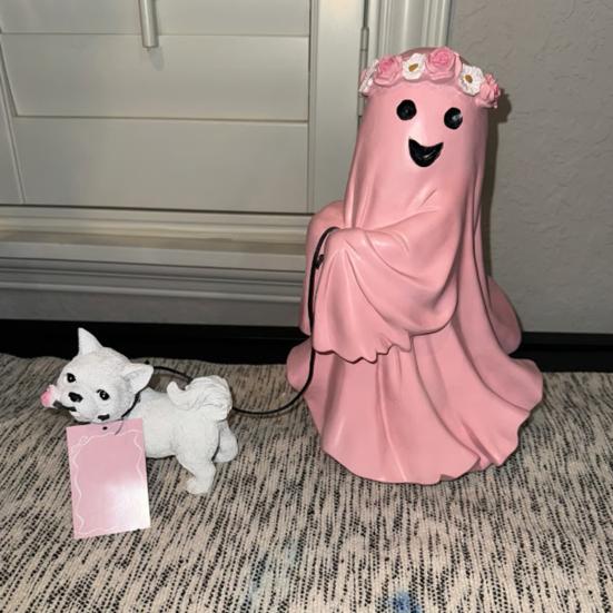 Ghost Dog Statue Halloween Spooky Resin Figurine Ghost Walking Dog Sculpture Garden