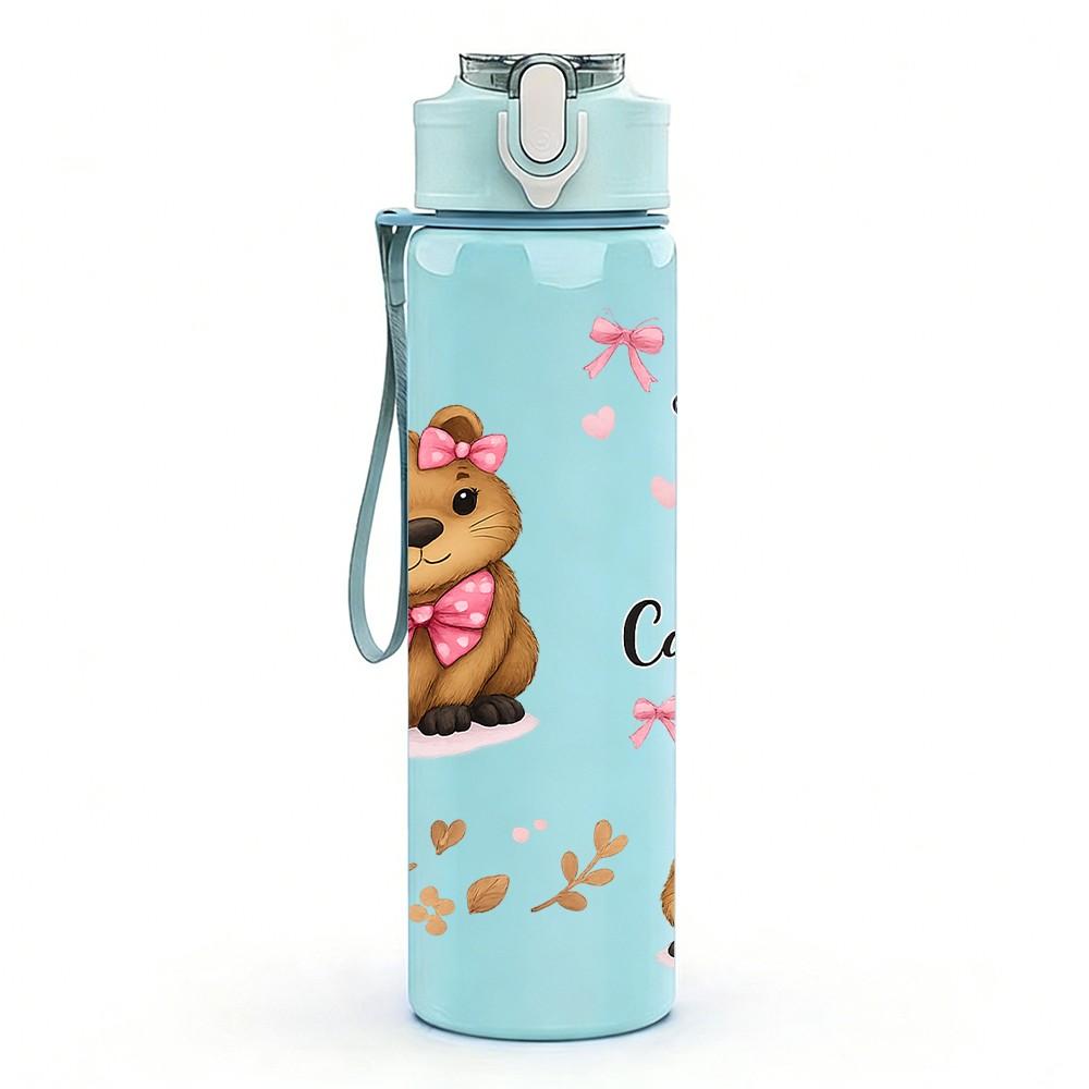 1PC Bear Cute Flower Quote Print 750ml Color Plastic Sports Water Bottle Leakproof Flip Straw Lid Suitable for Sports Office Home Use