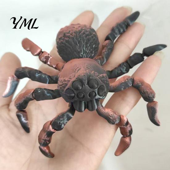 Realistic Bionic Spider Figurine 3D Printed Fidget Toy with Eyes, Large Articulated Unique Gothic Style Decor Flexible Joints, Halloween Desktop