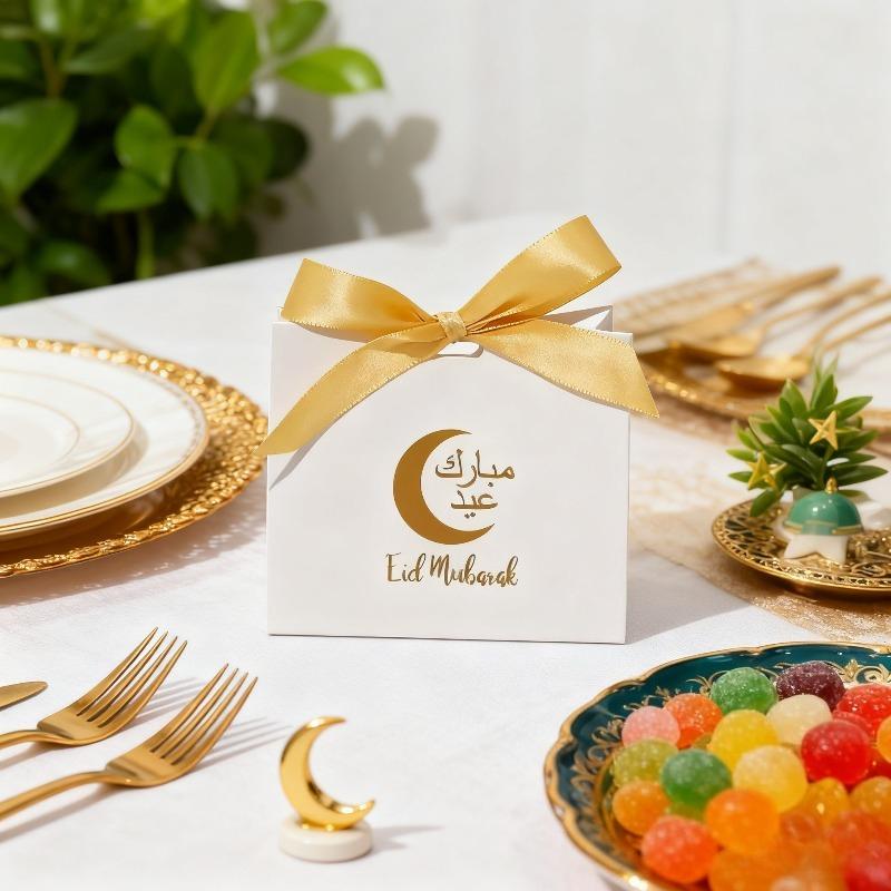 1-40PCS Moon Print Paper Gift Bags Reusable Candy Tote for Ramadan Christmas Valentine's Day Multi-Purpose Shopping Bags