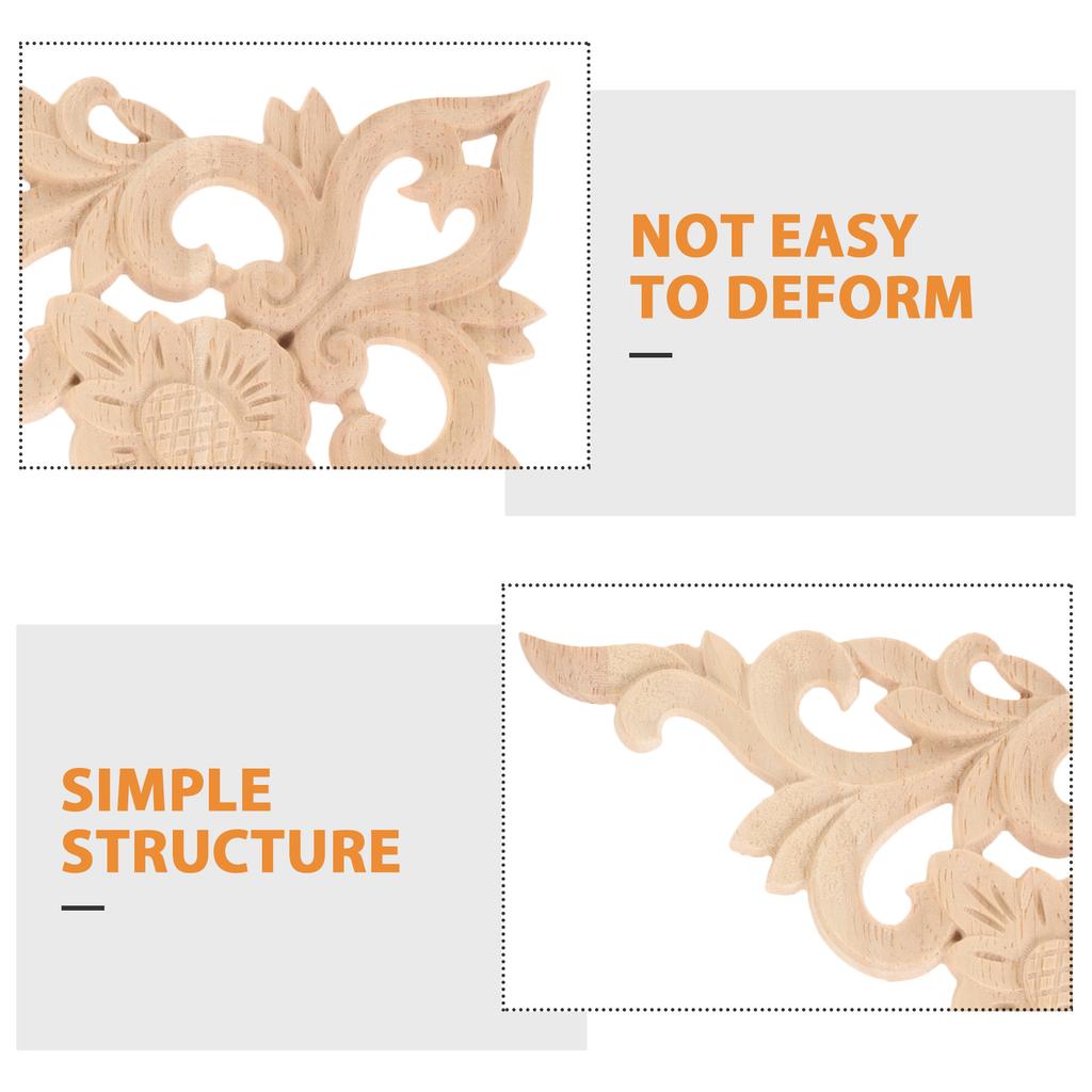 4Pcs Carved Wood Onlays Flower Design Solid Wood Applique Decorative Trim for Furniture Molding Corner Elegance Upgrade