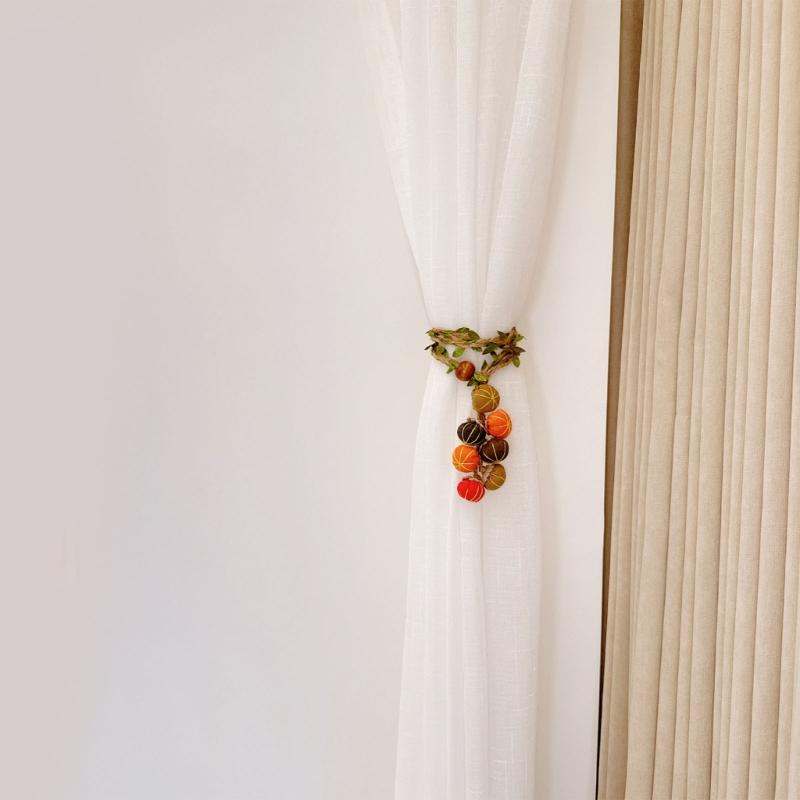 Harvest Curtain Holdback in Polyester with Pumpkin Charms for Window Panels, Door Curtains, and Seasonal Party Displays