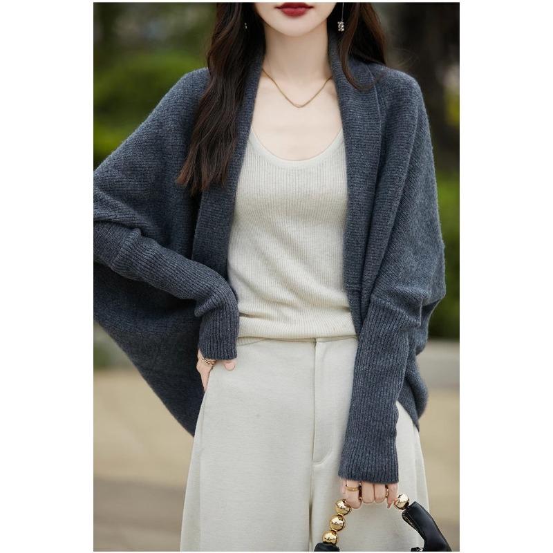 Knitted Shawl Loose Bat Sleeve Sweater Women's Solid Color Knitted Cardigan New Fashion Commuting Harajuku Style Autumn and Winter