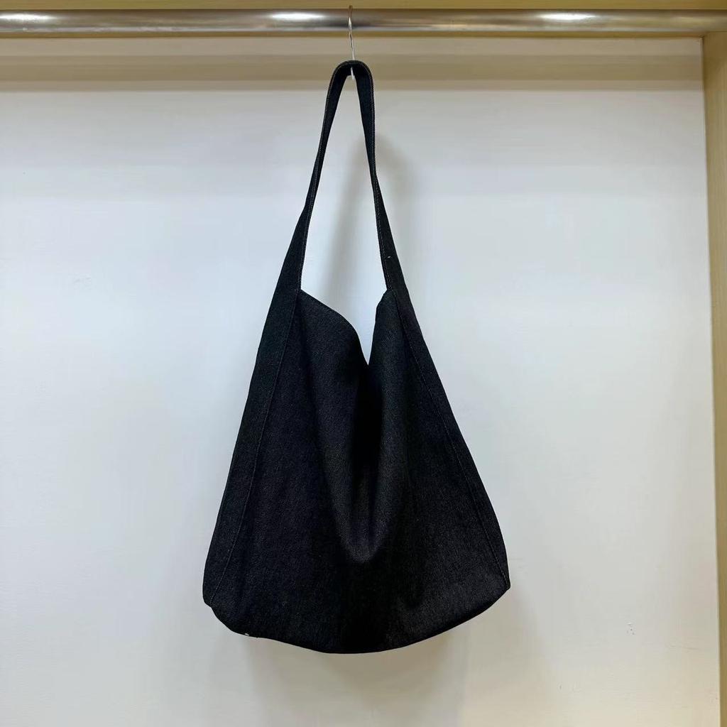 Korean Style Large Capacity Lazy Style Denim Canvas Bag New Niche Commuter Shoulder Bag Versatile Underarm Tote Bag