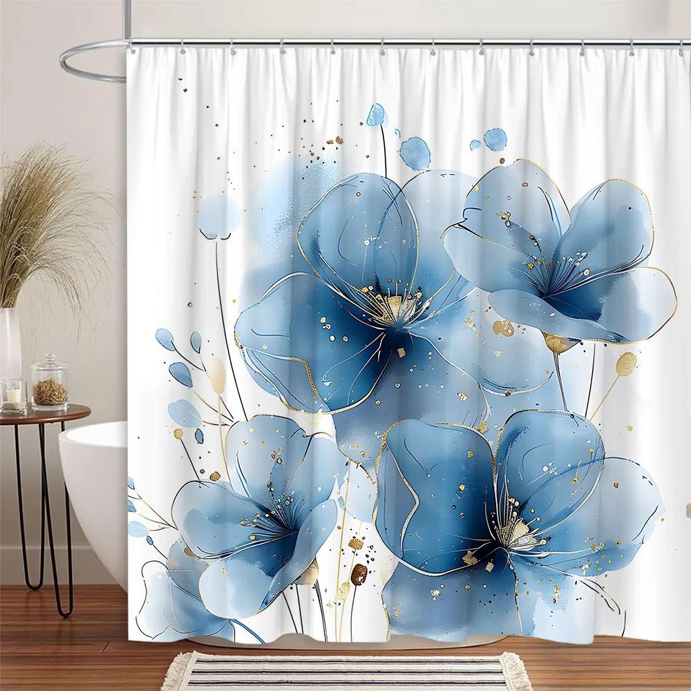 Bohemian Floral Shower Curtain Watercolor Botanical Tropical Palm Leaf Butterfly Modern Simple Polyester Bathroom Decor Curtains