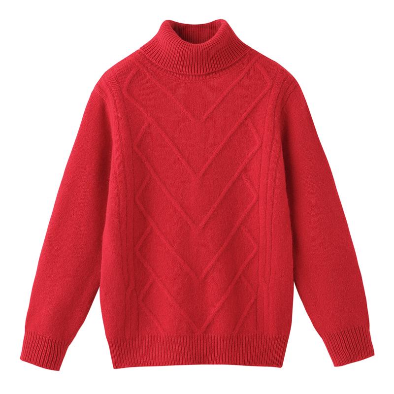 Children's Cozy Thick Wool Turtleneck Sweater - Solid Color, Loose Fit, Long Sleeve, Autumn/Winter Base Layer