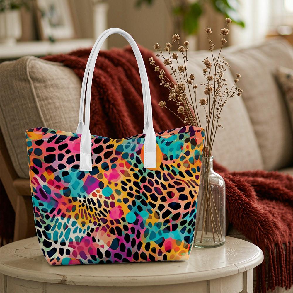 Colorful Leopard Print Tote Bag Fashion Large Capacity Casual Shoulder Bag for Daily Use Portable Handbag for Women