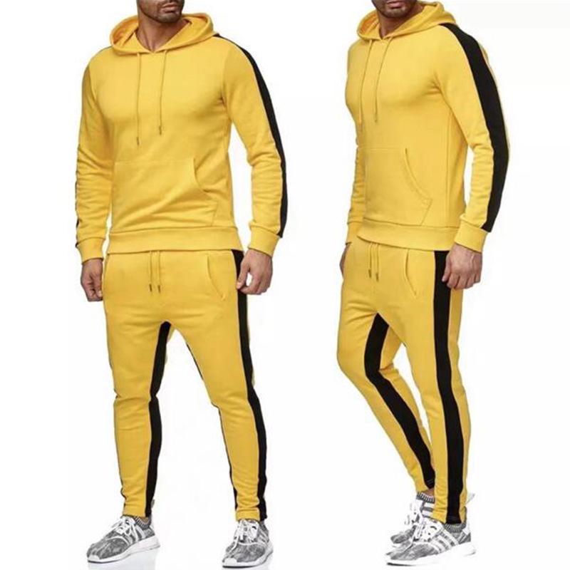 Men's Gray Long-Sleeved Hooded Jogging Set - Sweatshirt & Joggers Fitness Outfit