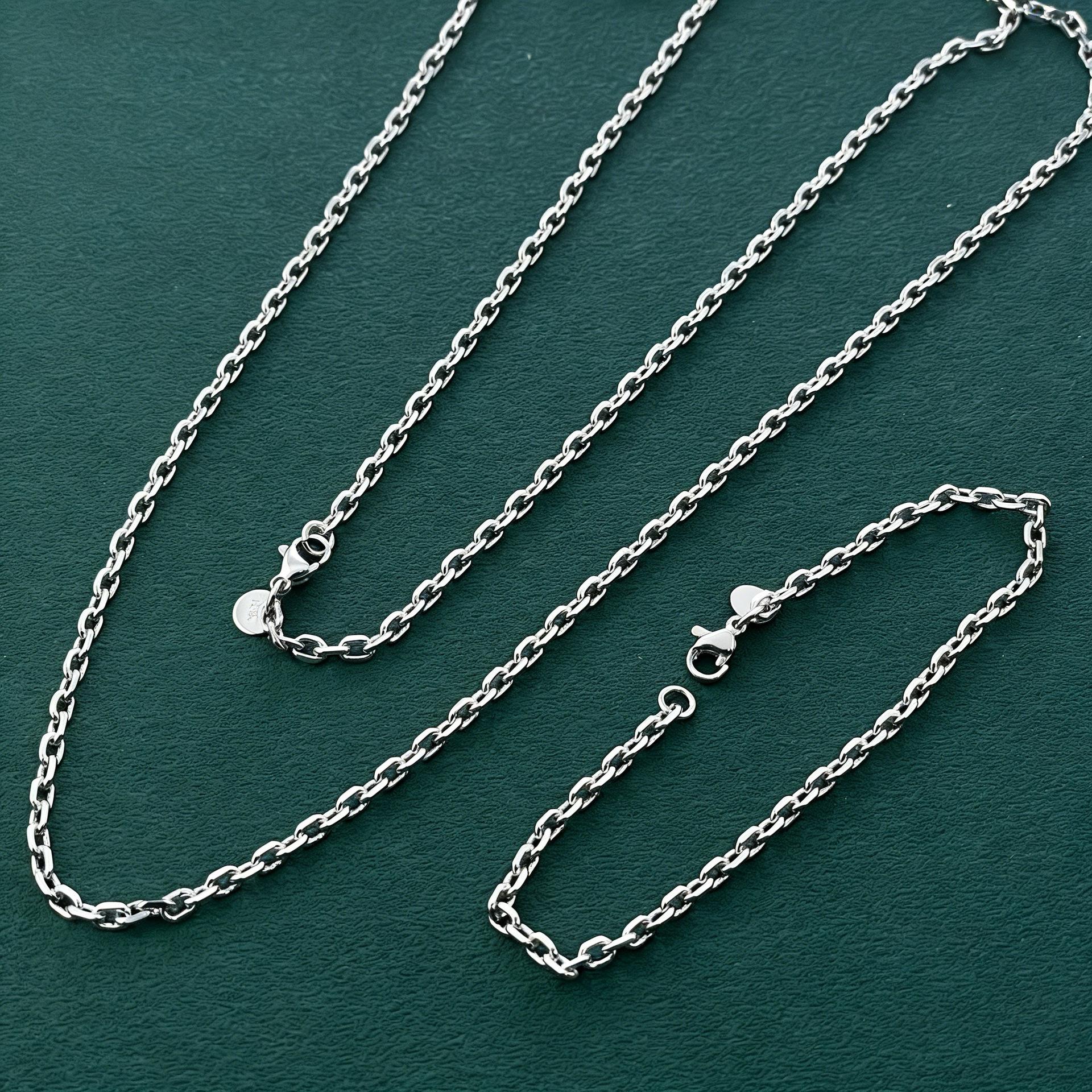 925 Sterling Silver 925 Silver Electroplated Gold 3MM Cross Chain O Chain Necklace Bracelet 40-75CM Set Gift