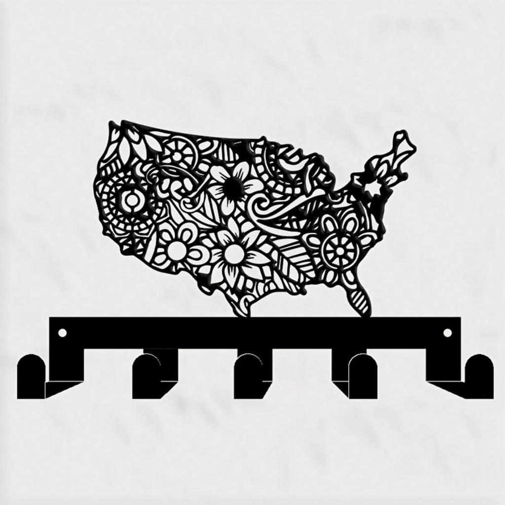 American Map Floral Key Hanger 5 Hook Vintage Wall Decor for Entryway Bedroom Housewarming Gift