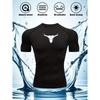 Mens Navy Blue Compression Short Sleeve T-Shirt White Bull Skull Graphic Quick Dry Breathable High Elasticity Gym Workout And MMA Athletic Top