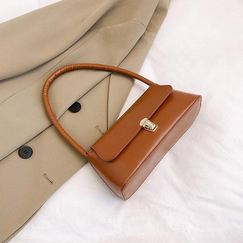 Fashion Retro PU Leather Baguette Bag for Women Elegant Underarm Shoulder Handbag