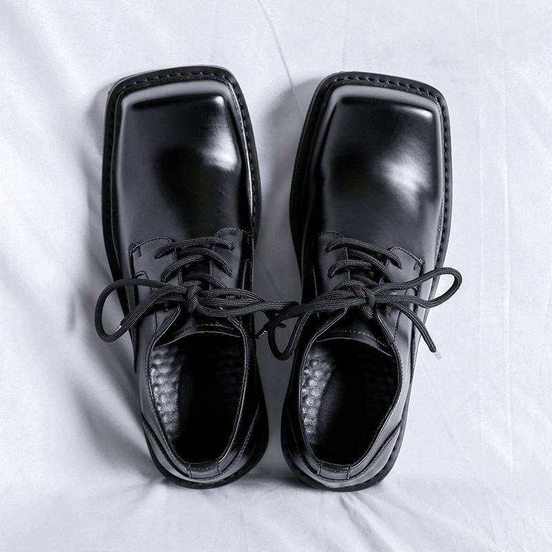 England Style Mens Casual Genuine Leather Shoes Lace-up Derby Shoe Designer Square Toe Sneakers Party Prom Dress Footwear