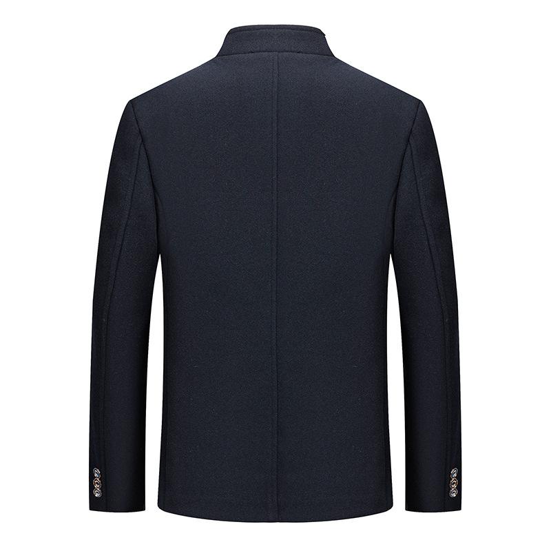 Autumn Winter Wool Coats Men Stand Collar Fashion Slim Fit Woolen Outerwear Solid Color Business Casual Coat