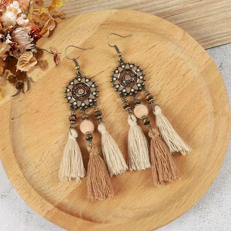 Bohemian Long Fringe Earrings Ethnic Tribal Jewelry for Vacation Travel Photography