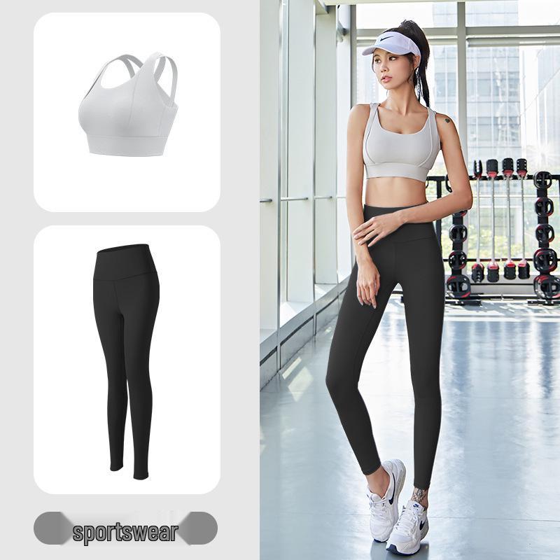 Double-Strap Nude Feel Quick-Dry Sports Set: Shockproof & Anti-Shake Fitness Wear for Women (No Bra Needed)