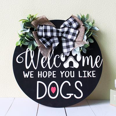 Wooden Round Door Decoration, Welcome Sign Home Wooden Welcome Sign Door Hanging, Wreath Door Decoration
