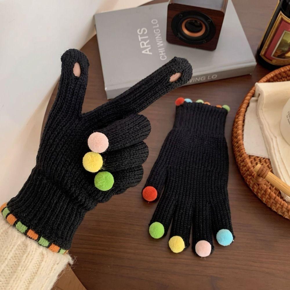 Cycling Winter Cold Proof Knitted Gloves Candy Color Touchscreen Full Finger Gloves Women