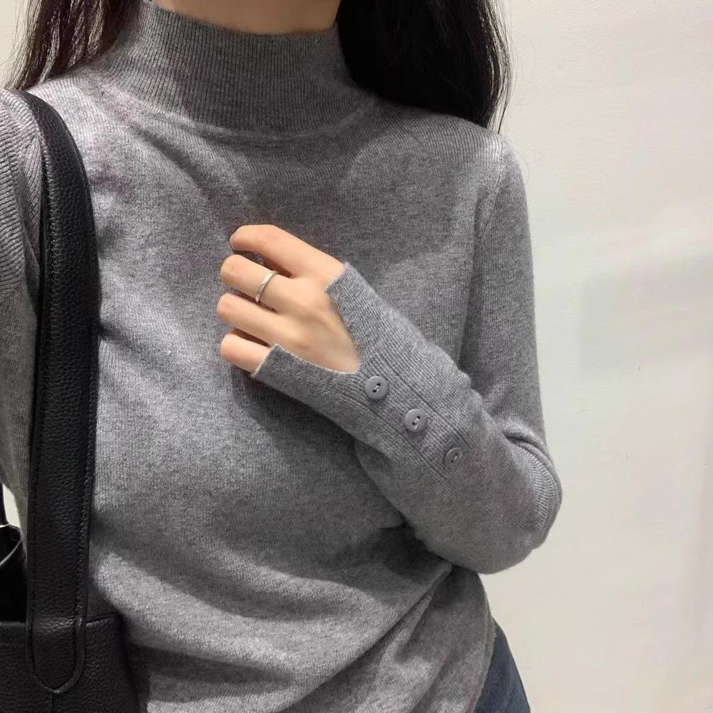 2025 Herbst/Winter Damen Vielseitiger Schlankmachender Halbhoher Rollkragen Wollstrick-Pullover