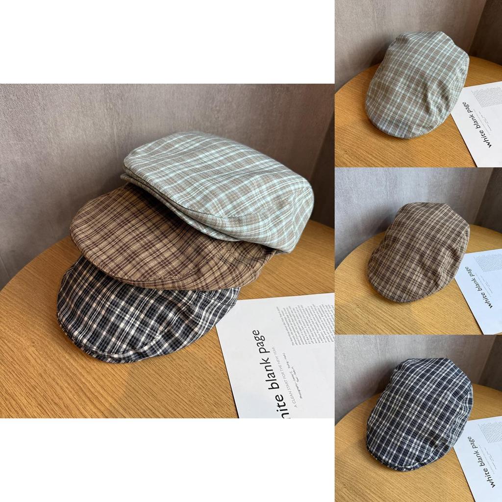 Retro Grid Pattern Short Brim Cap With Sunshade And Breathability For Spring And Autumn