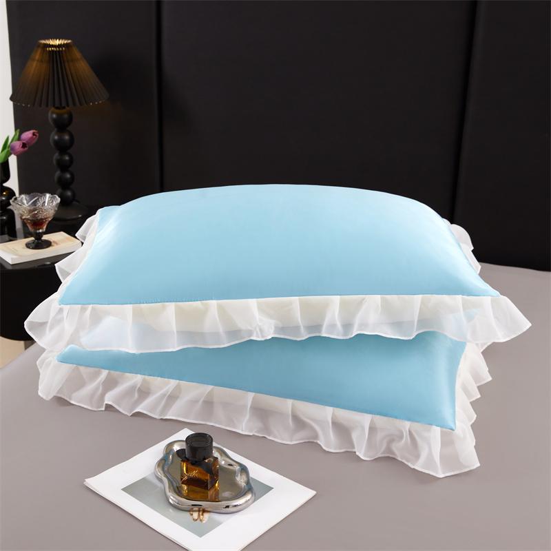 2 pcs Satin Silk Pillowcase with Ruffles 48x74cm Home Decorative Solid Color Pillow Cover for Summer Soft Silky Pillow Sham