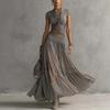 Cross-border Foreign Trade 2026 Europe and America Cross-border Gray Knitted Top Chiffon Dress Set Women's Fashion Elegant Two-piece Set